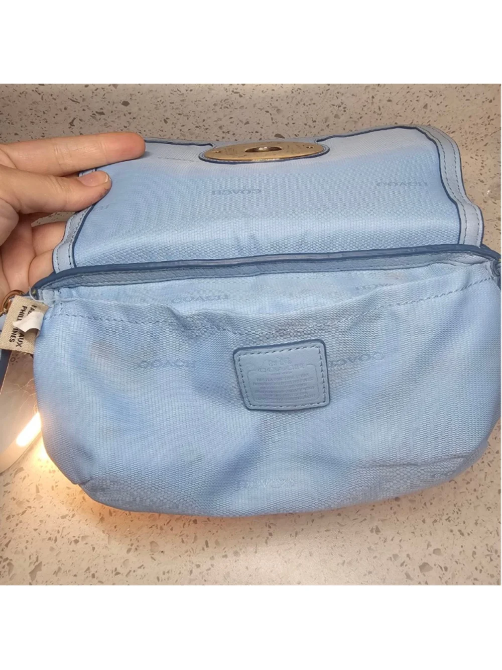 Coach Blue Pebbled Leather Turnlock Crossbody Bag